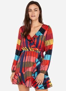 NWT Express Color Block Ruffle Wrap Dress
